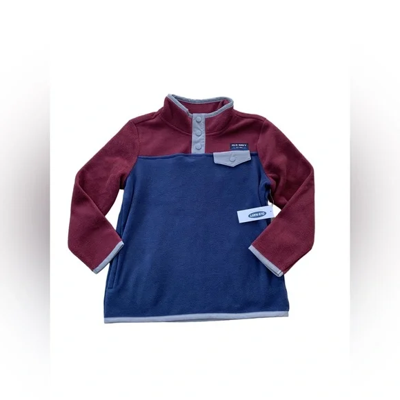 Old Navy NWT Size 5T Maroon and Navy Snap-T Fleece Pullover Sweatshirt - Picture 1 of 6
